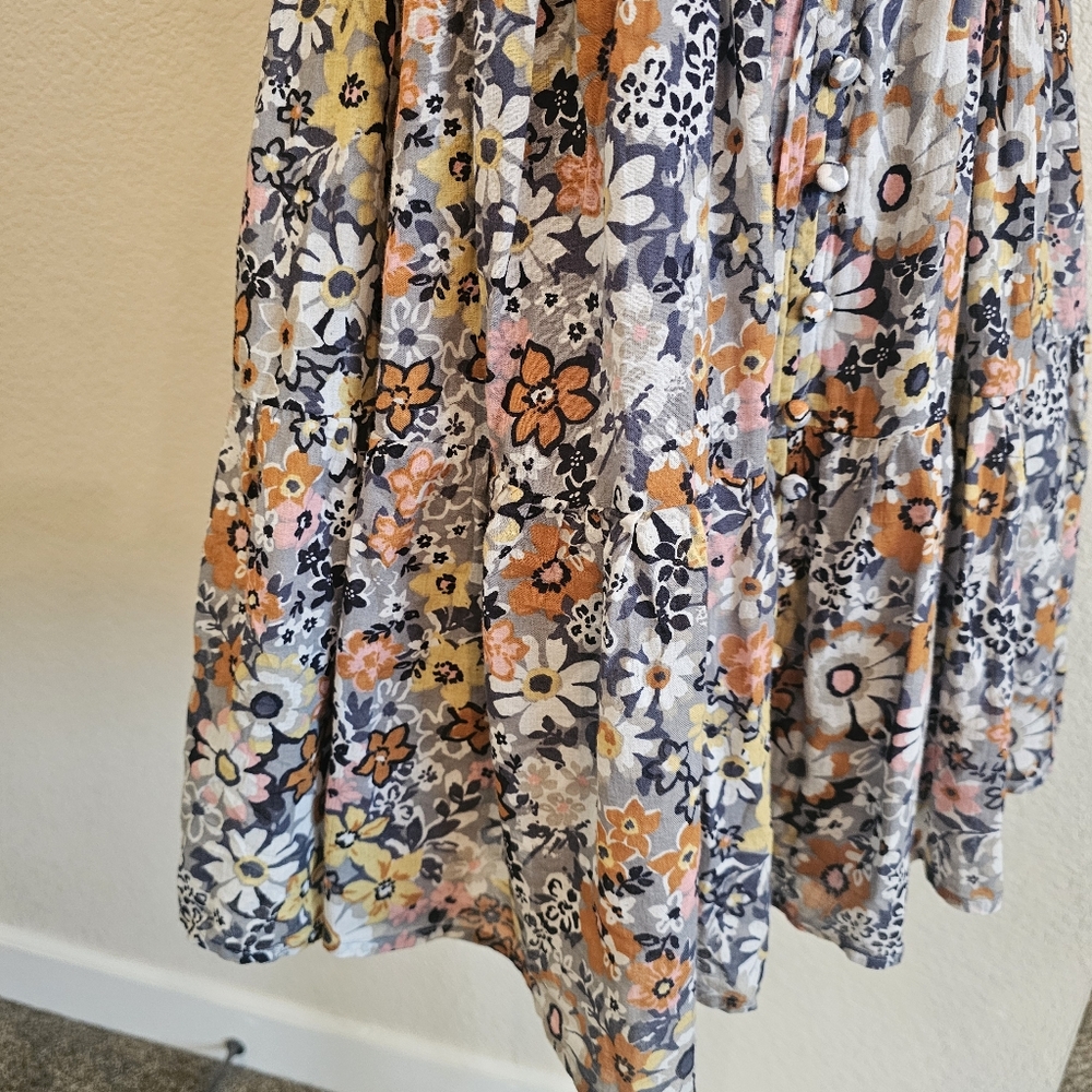 NWT AMERICAN EAGLE Puff Sleeve Tie Back Ruched Cotton Floral Short Dress Medium - Picture 7 of 15